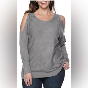 Jennifer Lopez Peekaboo Shoulder Studded Pullover Sweater Size M